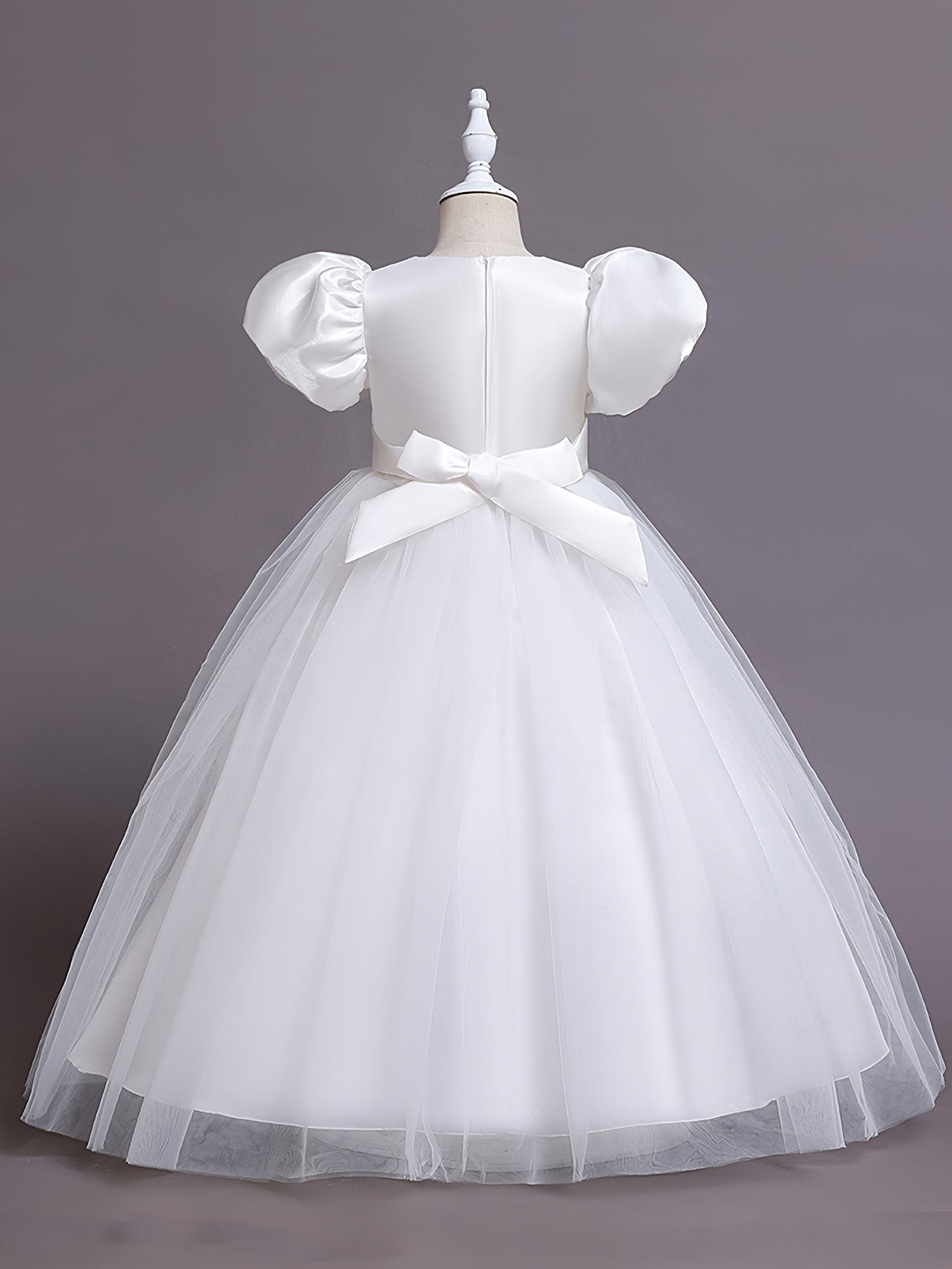Girls Puff Sleeve Tulle Princess Dress Flower Embroidery Chinese Christmas Party