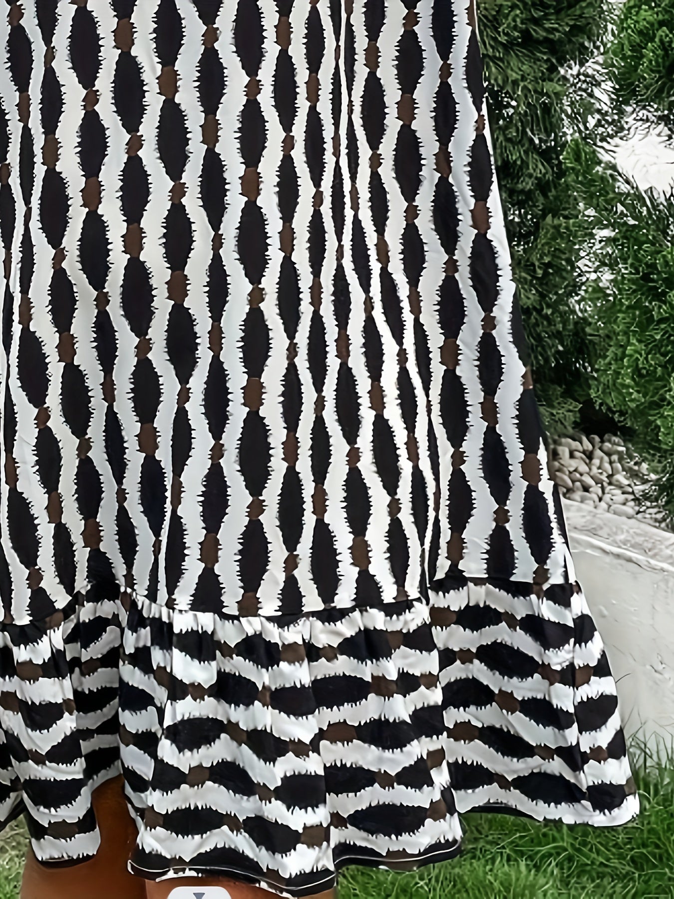 Allover Print Batwing Sleeve V Neck Dropped Waist Dress