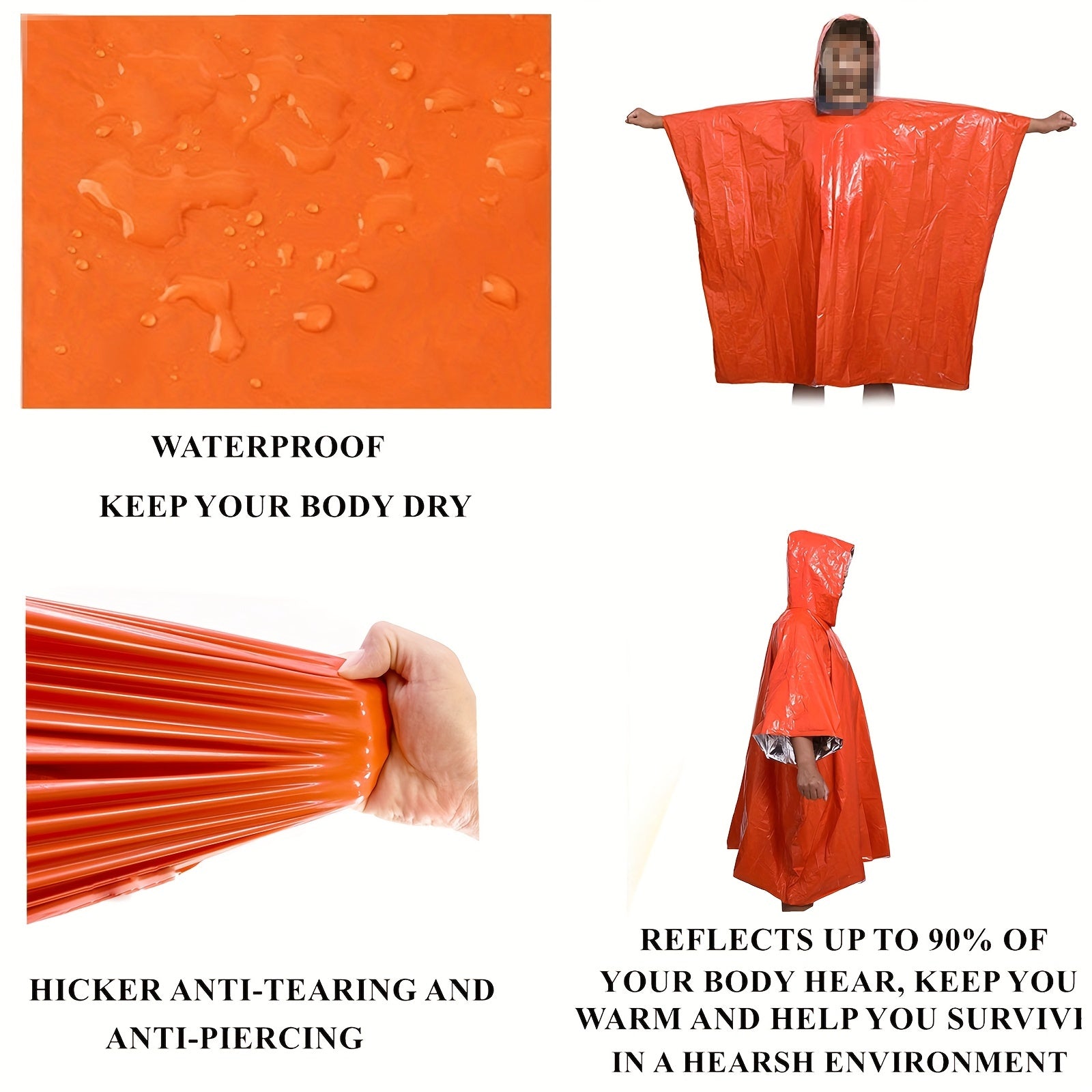 6pcs Emergency Rain Ponchos with Whistles & Storage Bag