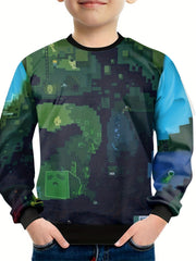 Pixel Picture Print Kid's Sweatshirt Pullover for Spring Fall Winter