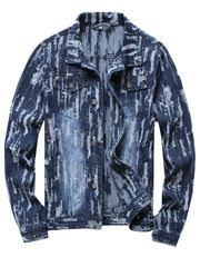 Men's Pattern Denim Jacket Turn-down Collar Chest Collar Jacket