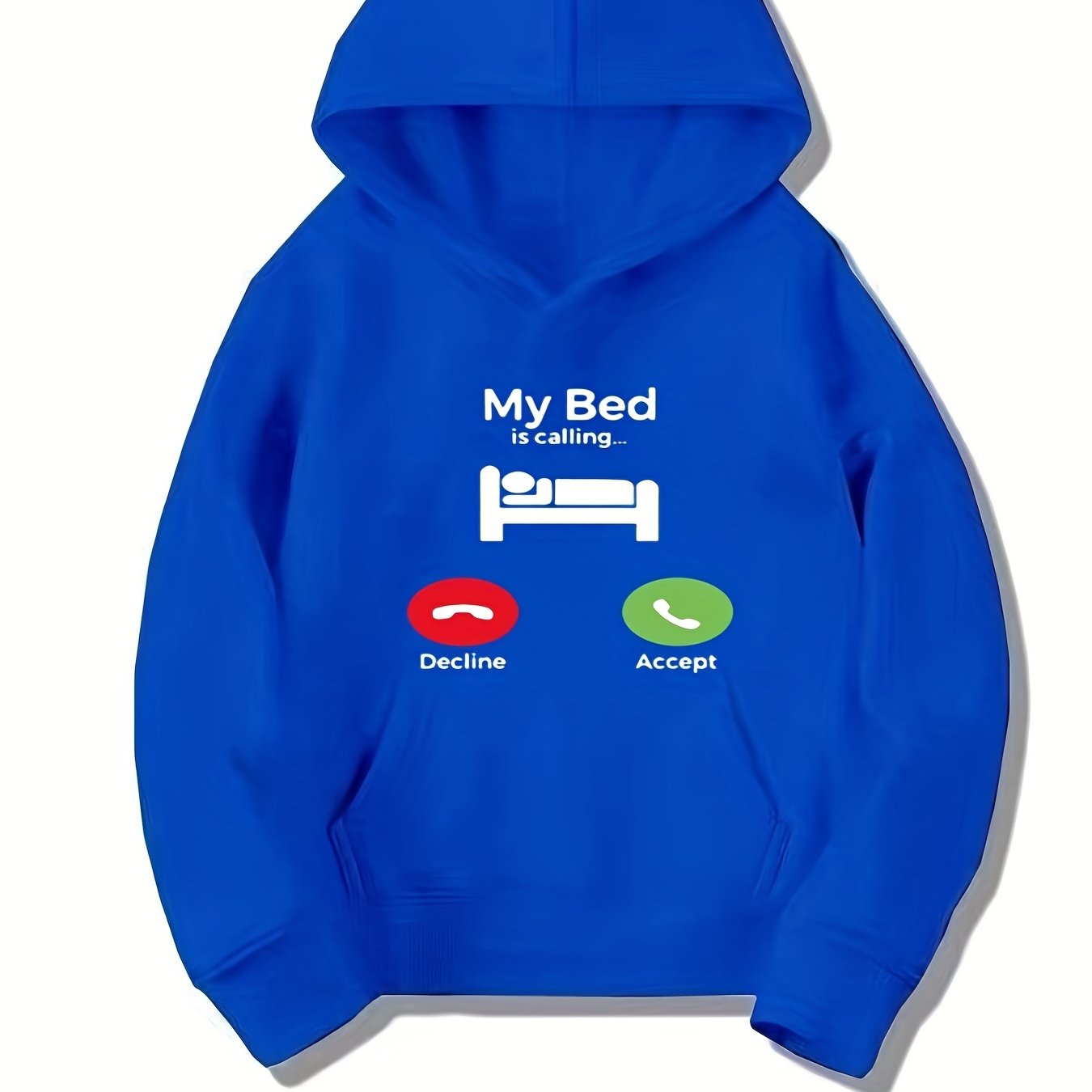 Funny My Bed Is Calling Print Boys Pullover Hooded Sweatshirt