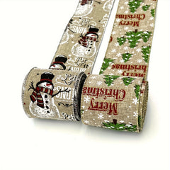 4 57 Meter Christmas Snowman Snowflake Wired Ribbon - Tree Decorations