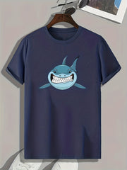Cartoon Shark Print Men's Graphic T-shirt for Summer