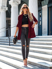 Solid Open Front Cardigan with Pockets for Women