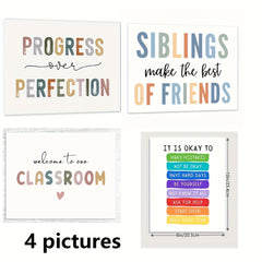Set of 4 Inspirational Classroom Wall Art Decor