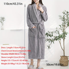 Women's Thick Long Sleeve Bathrobe Soft Absorbent Wrap Towel Long Robe