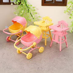 2pcs Dollhouse Furniture Set Dining Pushcart and Chair for Mini Fairy House
