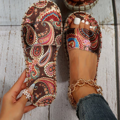 Women's Print Slide Sandals Casual Linen Platform Slippers
