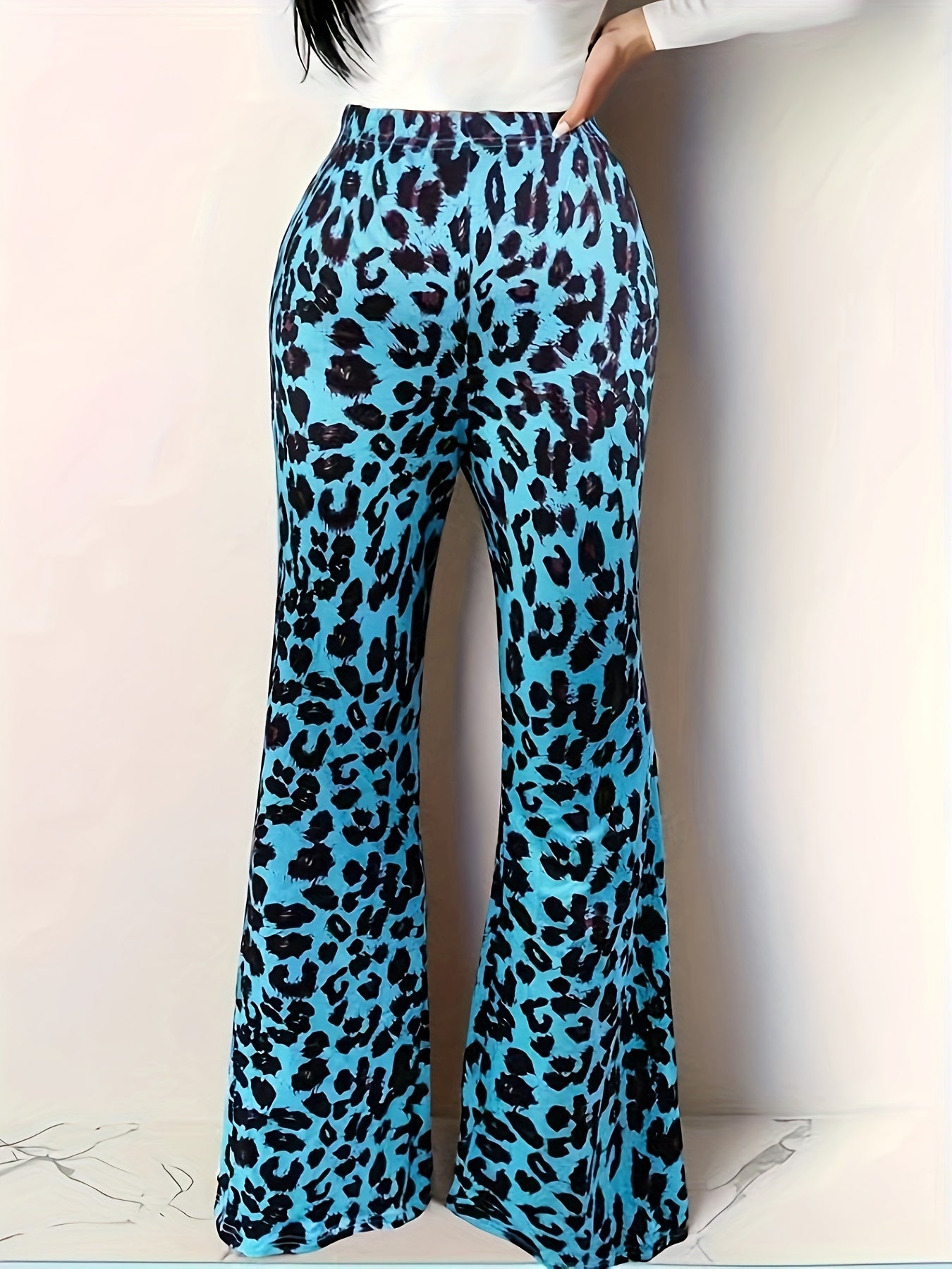Leopard Print High Rise Flared Leg Trousers