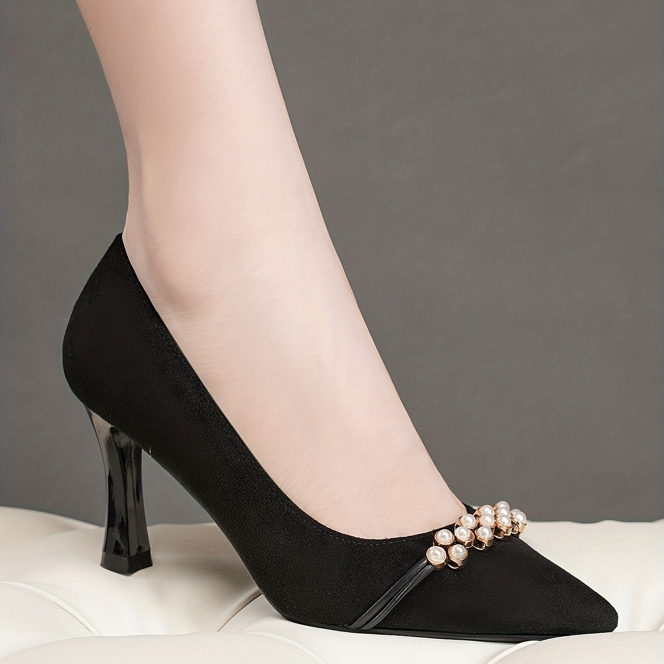 Faux Pearl Stiletto Heels Pointed Toe Pumps