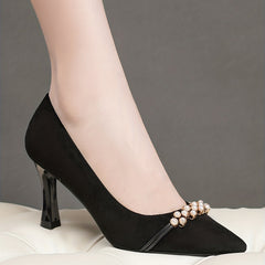 Faux Pearl Stiletto Heels Pointed Toe Pumps