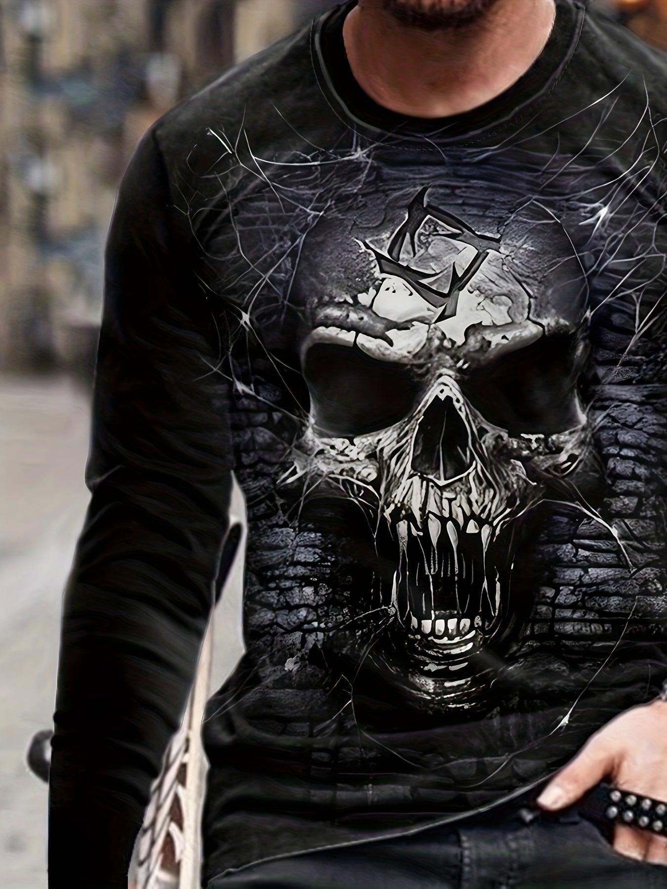 Skull 3D Print Men's Long Sleeve Tee Autumn Mens Clothing