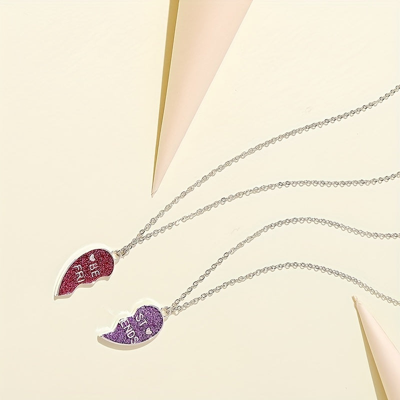 2pcs Girls Heart Pendant Necklace Good Friends Necklace Jewelry