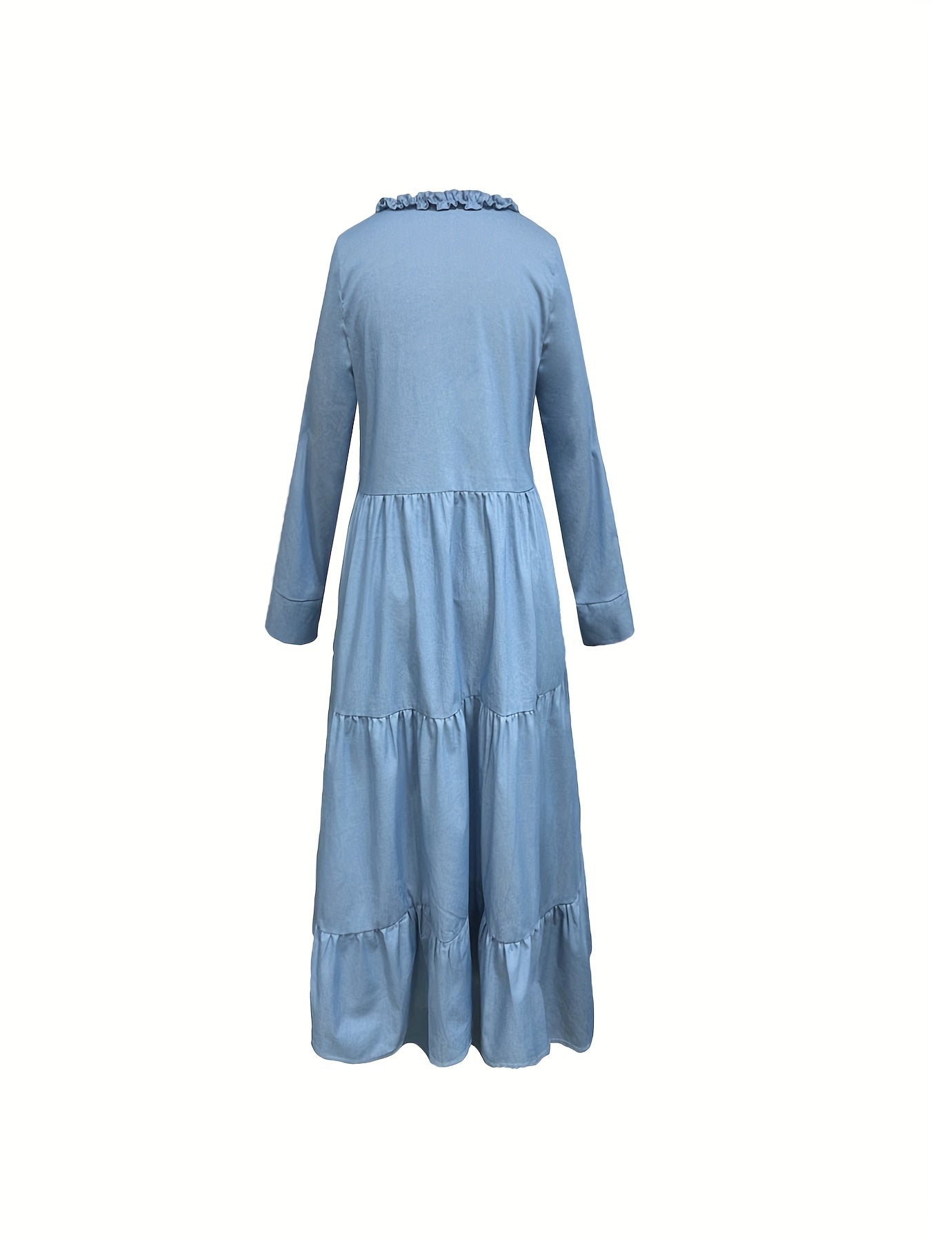Ruffle Trim Denim Maxi Dress