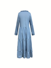 Ruffle Trim Denim Maxi Dress