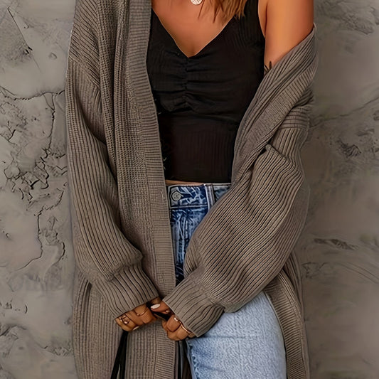 Solid Long Sleeve Open Front Cardigan