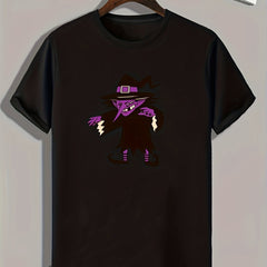 Cartoon Witch Print Men's Sports T-shirt for Halloween