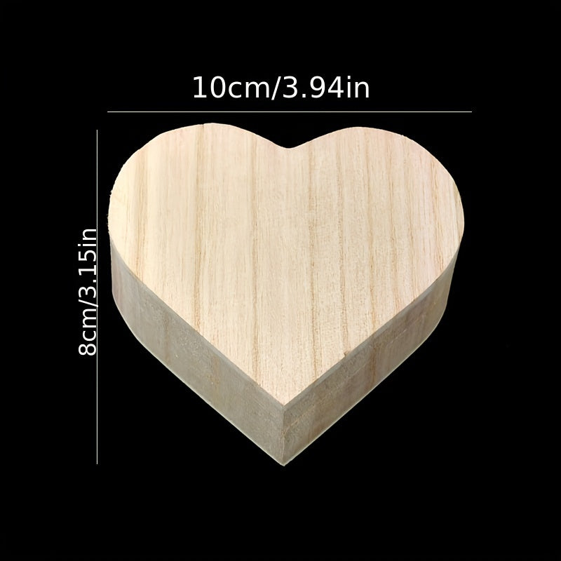 Unpainted Wooden Heart Shape Box with Hinged Cover - DIY Art Craft Jewelry Box