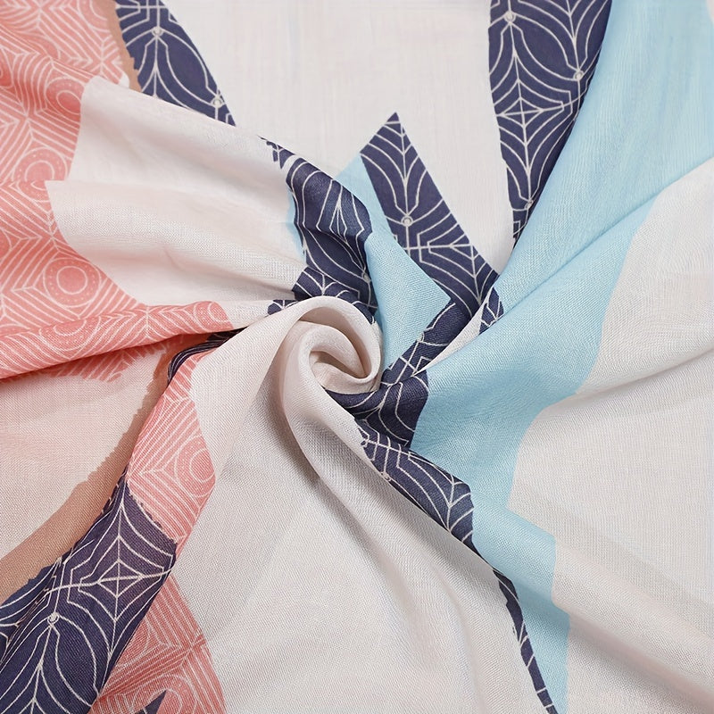 Boho Geometric Print Scarf Hijab Vintage Block Shawl Casual Head Wrap