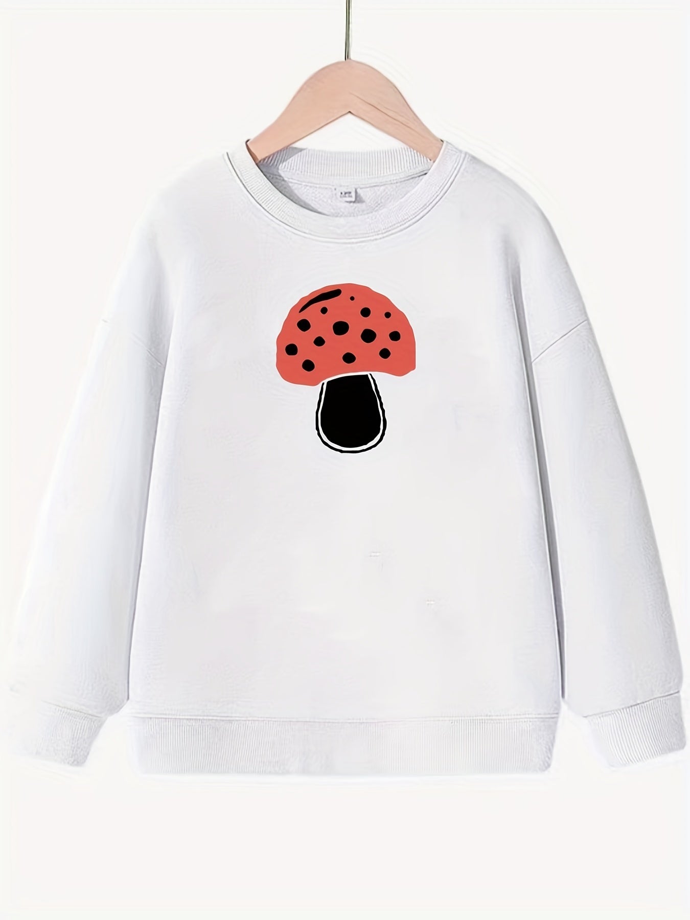 Girls Cartoon Mushroom Graphic Crew Neck Sweatshirt Top