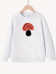 Girls Cartoon Mushroom Graphic Crew Neck Sweatshirt Top