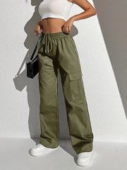 High Waisted Wide Leg Casual Pants with Drawstring