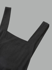 Square Neck Belted Romper Casual Sleeveless Jumpsuit