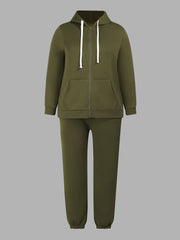 Casual Outfits 2 Piece Set Solid Zipper Hoodie & Pants