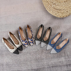 Chunky Heeled Pumps Colorblock Slip-on Knit High Heels
