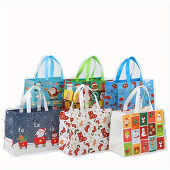6pcs Printed Christmas Gift Bags Non woven Christmas Tote Bags With Handles