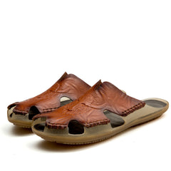 SENBURNY Men's Leather Closed Toe Slides Soft Slippers Anti-Skid Sandals