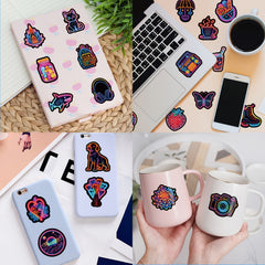 50pcs Neon Cartoon Stickers Waterproof Vinyl Decals for Water Bottle Laptop