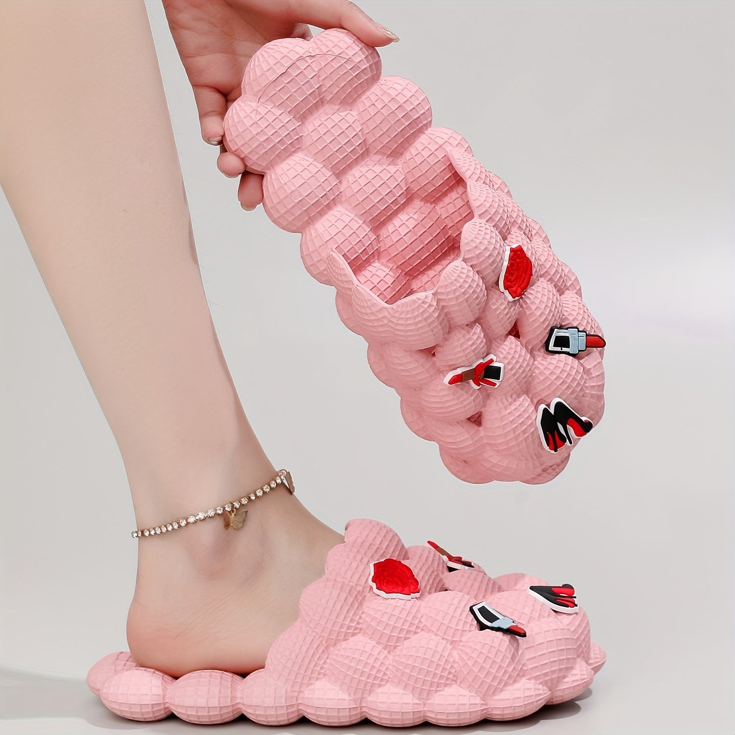 Girls' Cartoon Charm Lychee Slippers Non Slip Lightweight Indoor Shower Pool