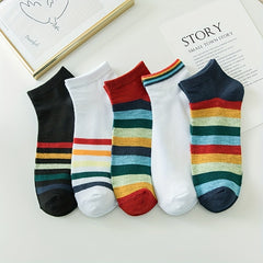 Rainbow Striped Socks Women's Crew Short Stockings