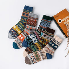 5 Pairs Christmas Women's Merino Wool Crew Socks Warm Hiking Mid Calf
