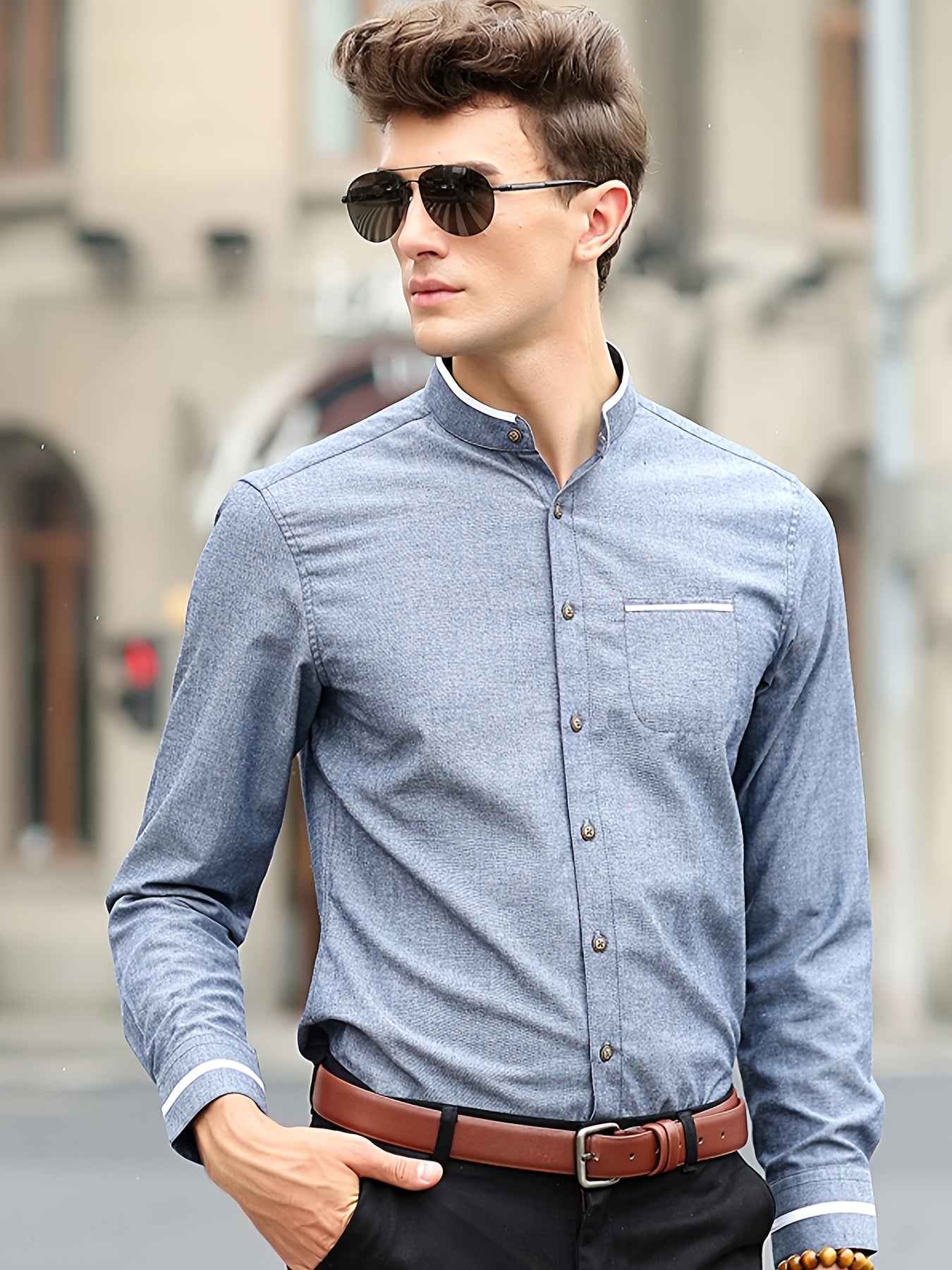 Men's Vintage Style Button Up Shirt for Business Occasion