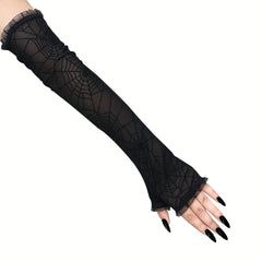 74in Women's Lace Spider Web Witch Gloves for Halloween