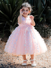 Girls Butterfly Decor Sleeveless Mesh Princess Dress