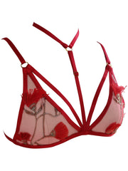 Sexy Red Lace Floral Embroidered Harness Bra for Women's Lingerie