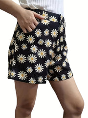 Daisy Print High Waist Shorts Casual Women's Clothing