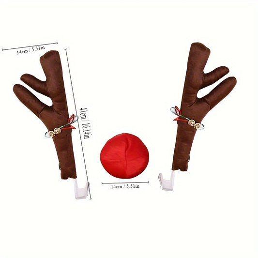 Christmas Car Reindeer Antlers Kit Red Nose Bell