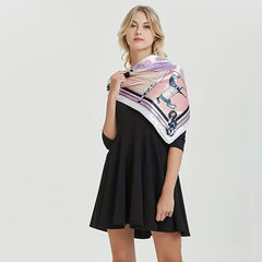Horse Tassel Print Satin Silk Scarf Large Shawl
