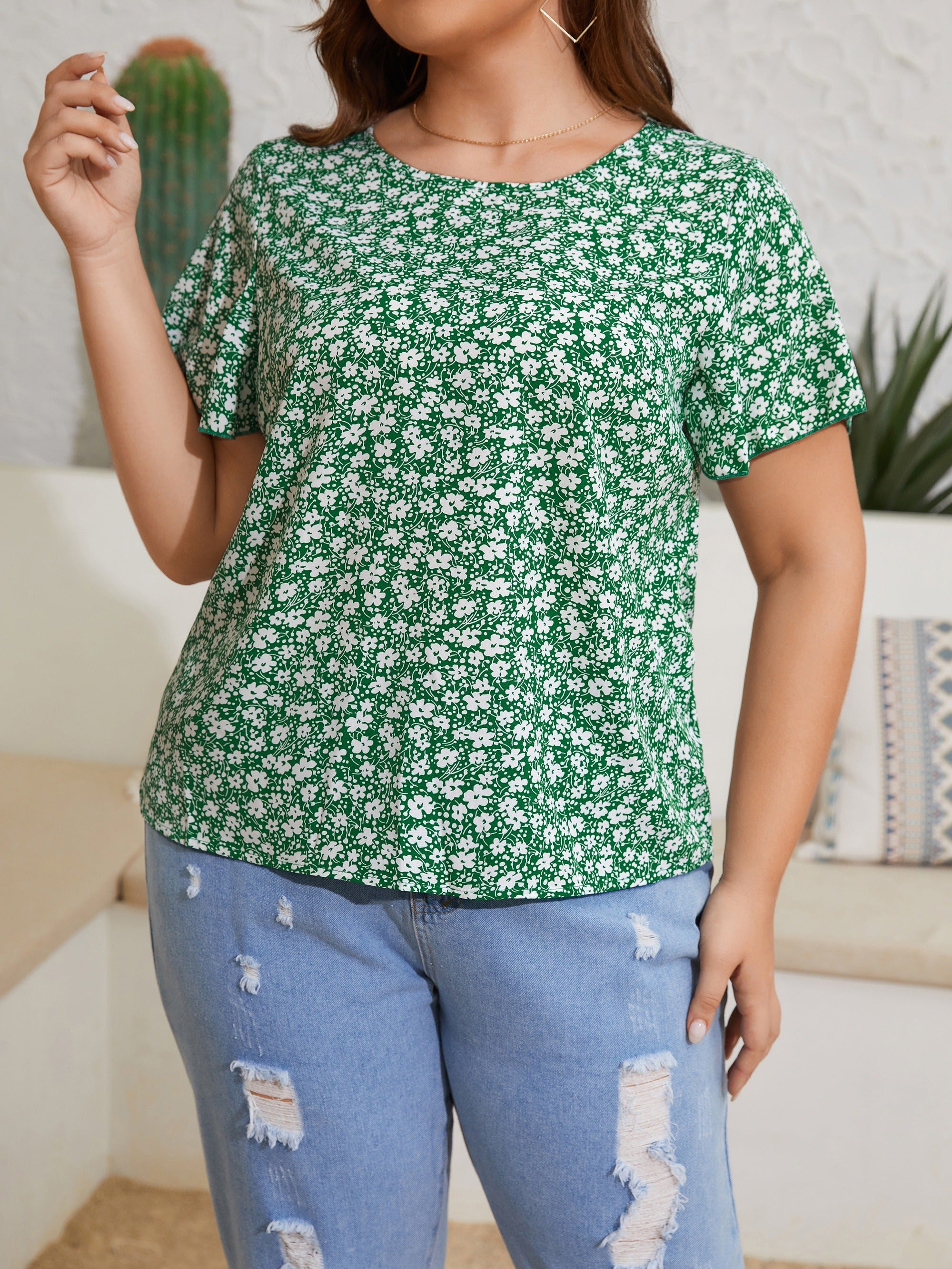 Ditsy Floral Print Butterfly Sleeve Blouse