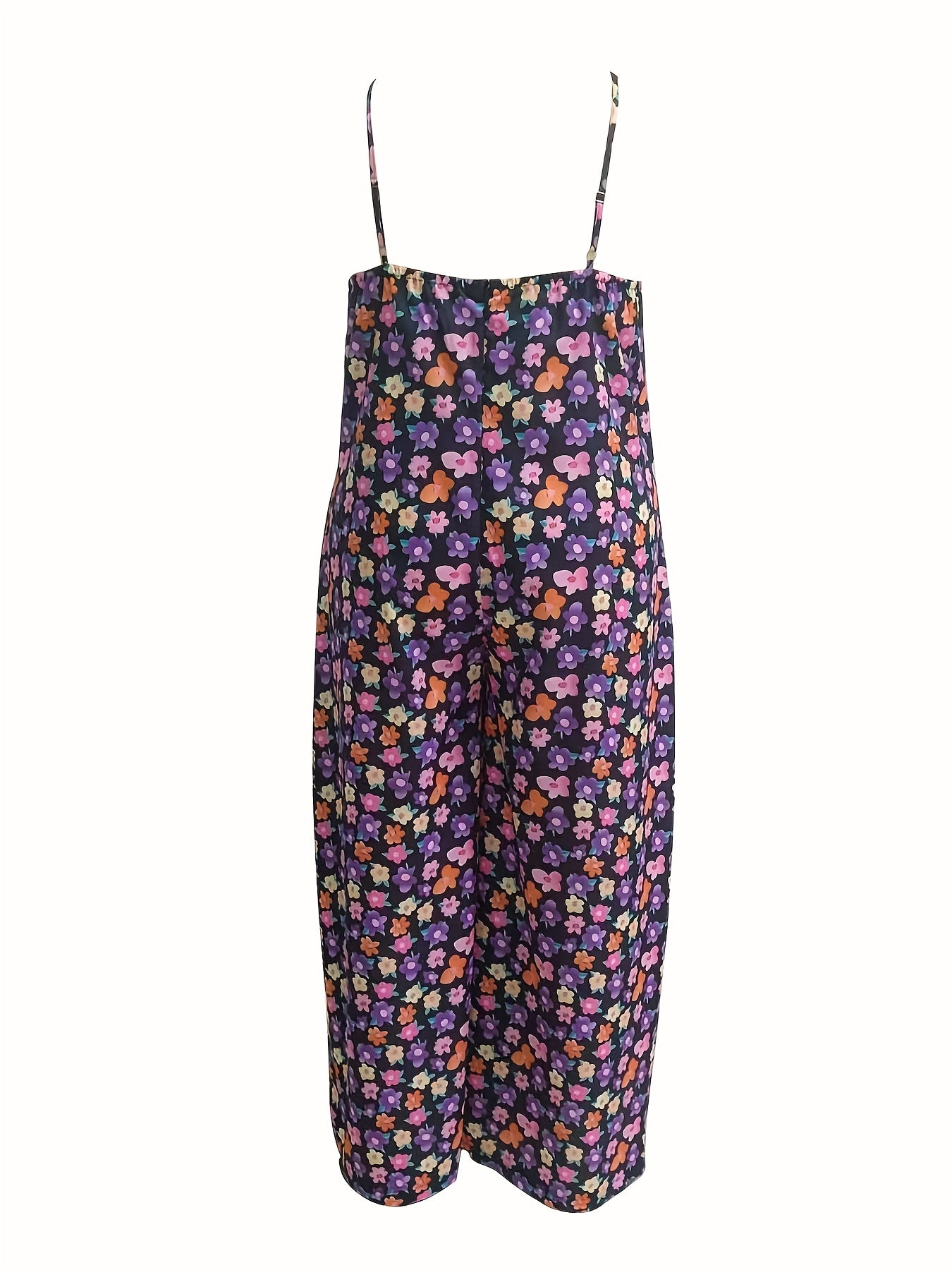 Floral Print V Neck Cami Jumpsuit With Pockets
