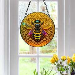 Bee Suncatcher Stained Glass Window Hanging for Home Decor