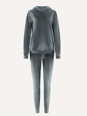 Solid Casual 2pc Set Hooded Tops & Slim Pants Outfits Women's Clothing