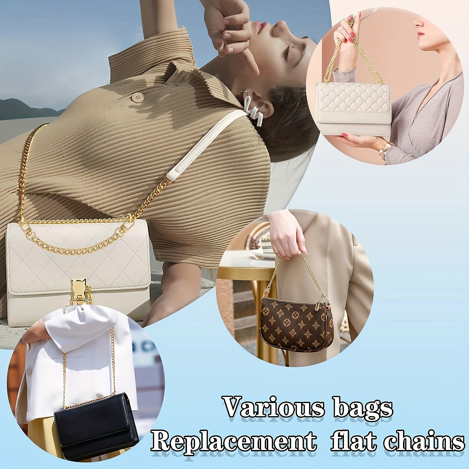 Iron Handbag Purse Chain Leather Bag Strap Handle Shoulder Straps Replacement