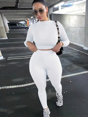 Long Sleeve High Neck Crop Top & Pants Two Piece Set