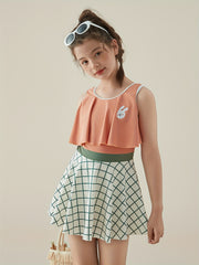 Girls Ruffle Trim Sleeveless Swimwear Bathing Suit Summer Clothes